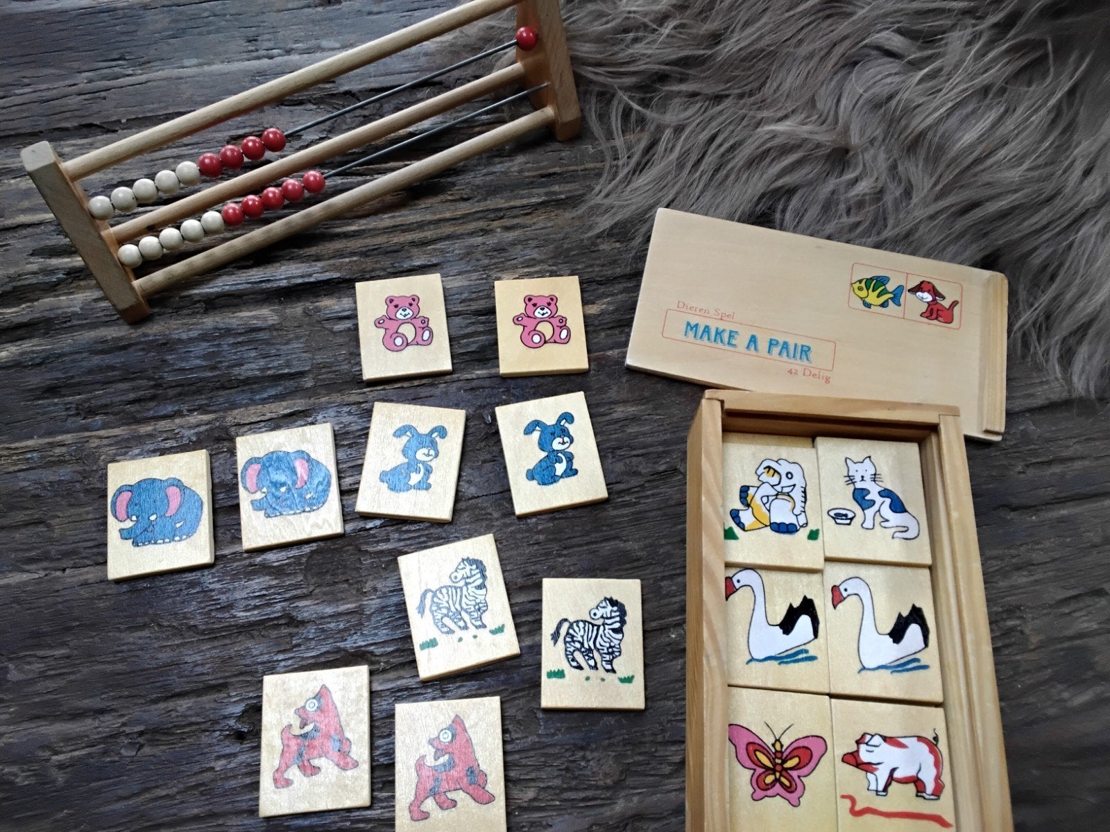 Houten Telraam en Memory Spel, Ophalen of Verzenden, Gebruikt