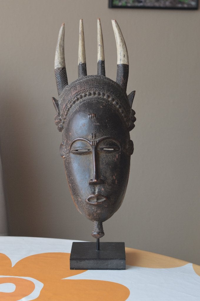 Afrikaans Mblo Baoule masker ivoorkust, Hout, 40 cm, Bruin, Afrika