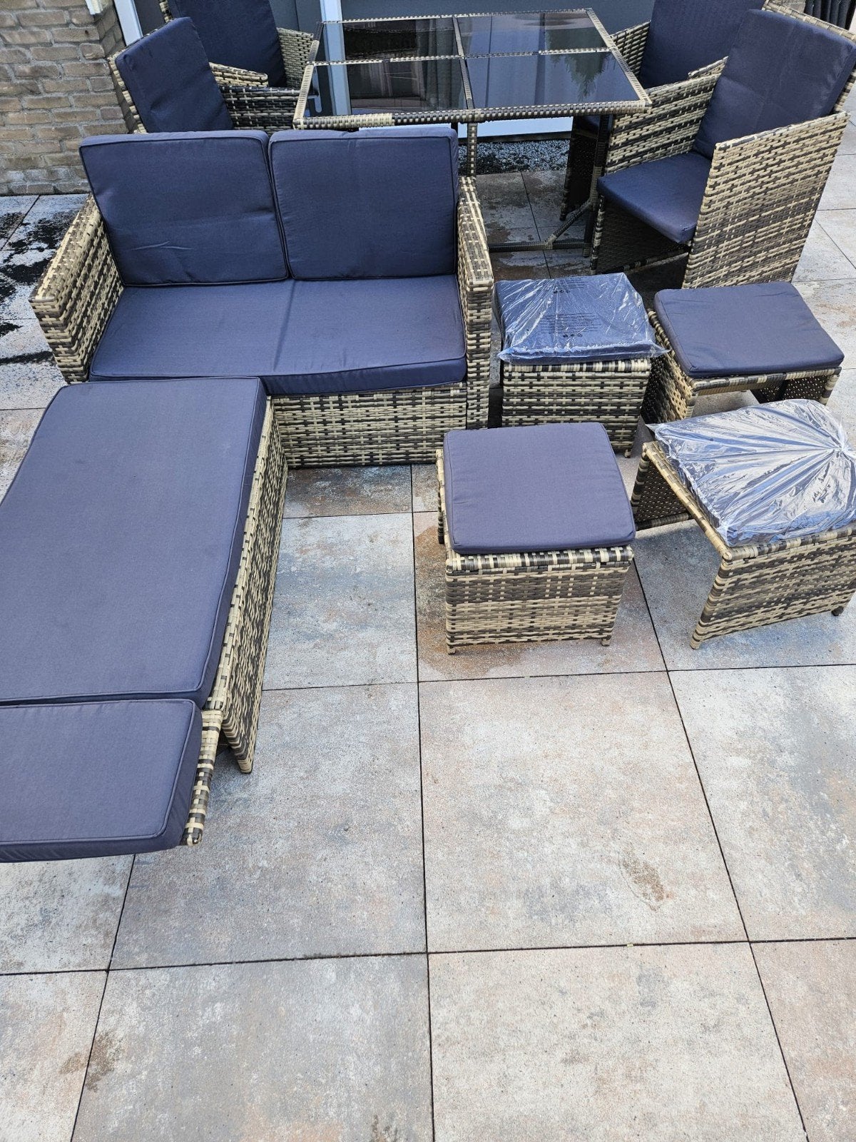 Mooie Wicker Loungeset met Eettafel en Stoelen, Ophalen, Loungeset, Wicker, Bank