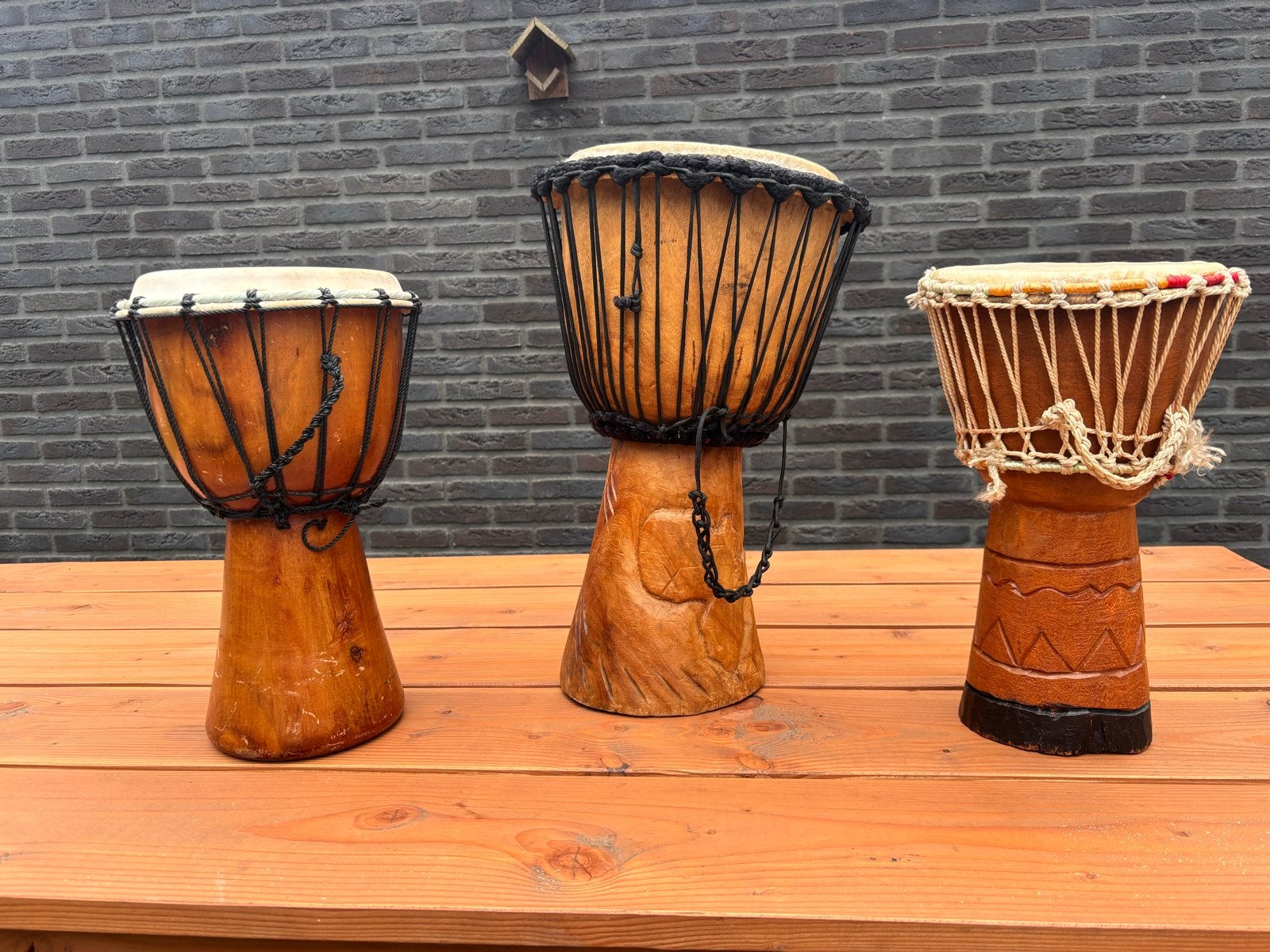 Set van 3 handgemaakte djembe trommels, Ophalen of Verzenden, Gebruikt, Overige merken