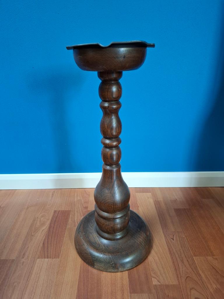 Vintage houten asbak met tinnen inleg, Ophalen