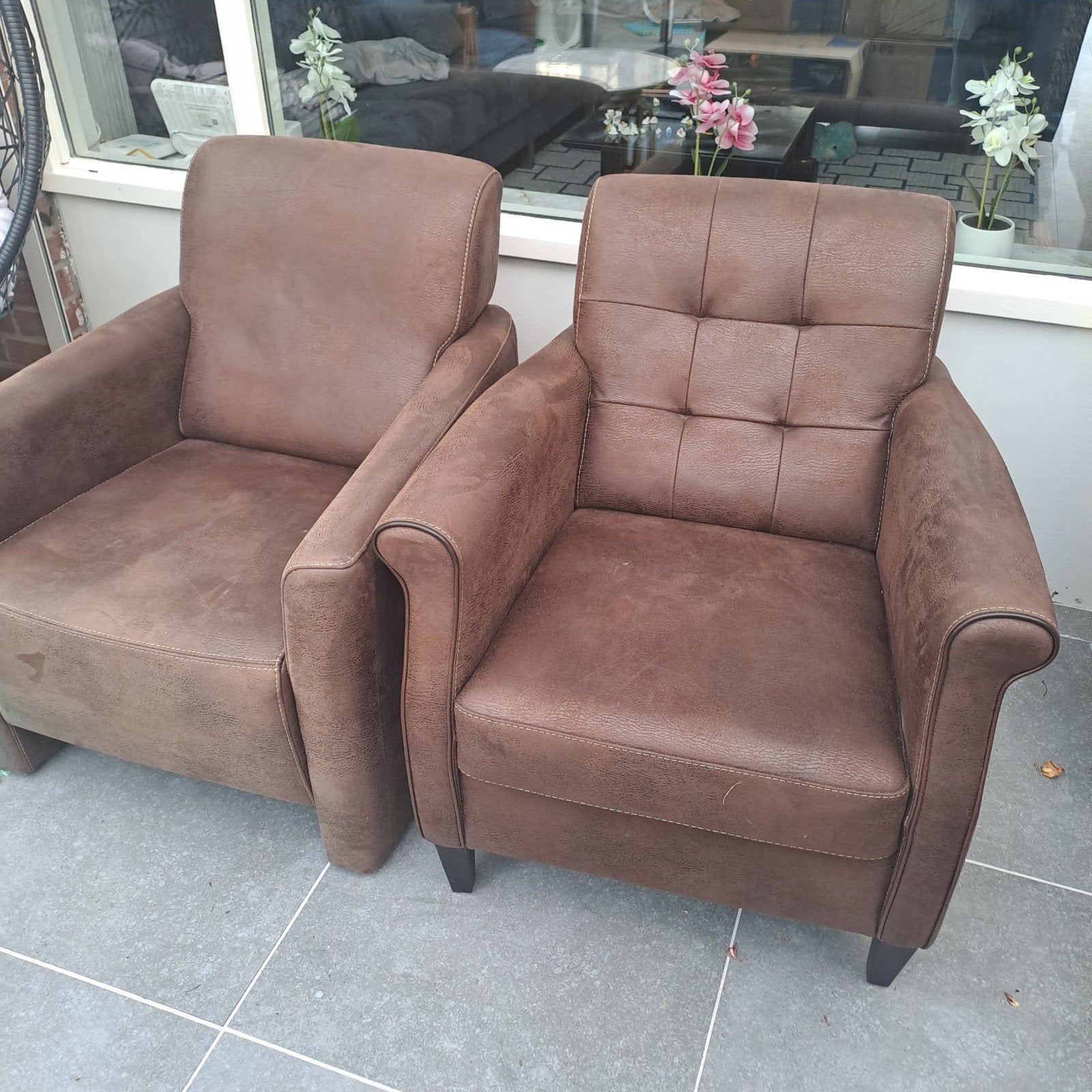 Set van 2 comfortabele bruine fauteuils, Ophalen, Modern, Comfortabel, Gebruikt, 75 tot 100 cm