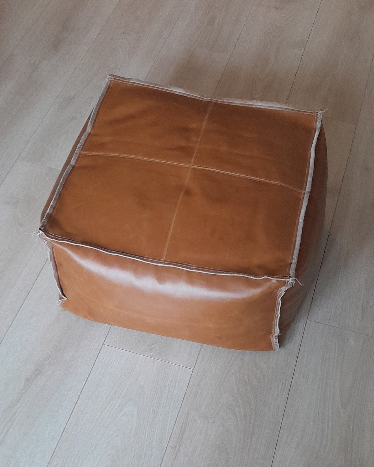 Leren poef cognac 25x45x45 cm, Minder dan 50 cm, Gebruikt, Vierkant, Ophalen of Verzenden
