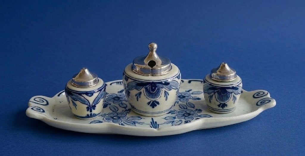 4-delig Delfts Blauw menageriesetje met zilveren deksels, Ophalen of Verzenden, Zilver
