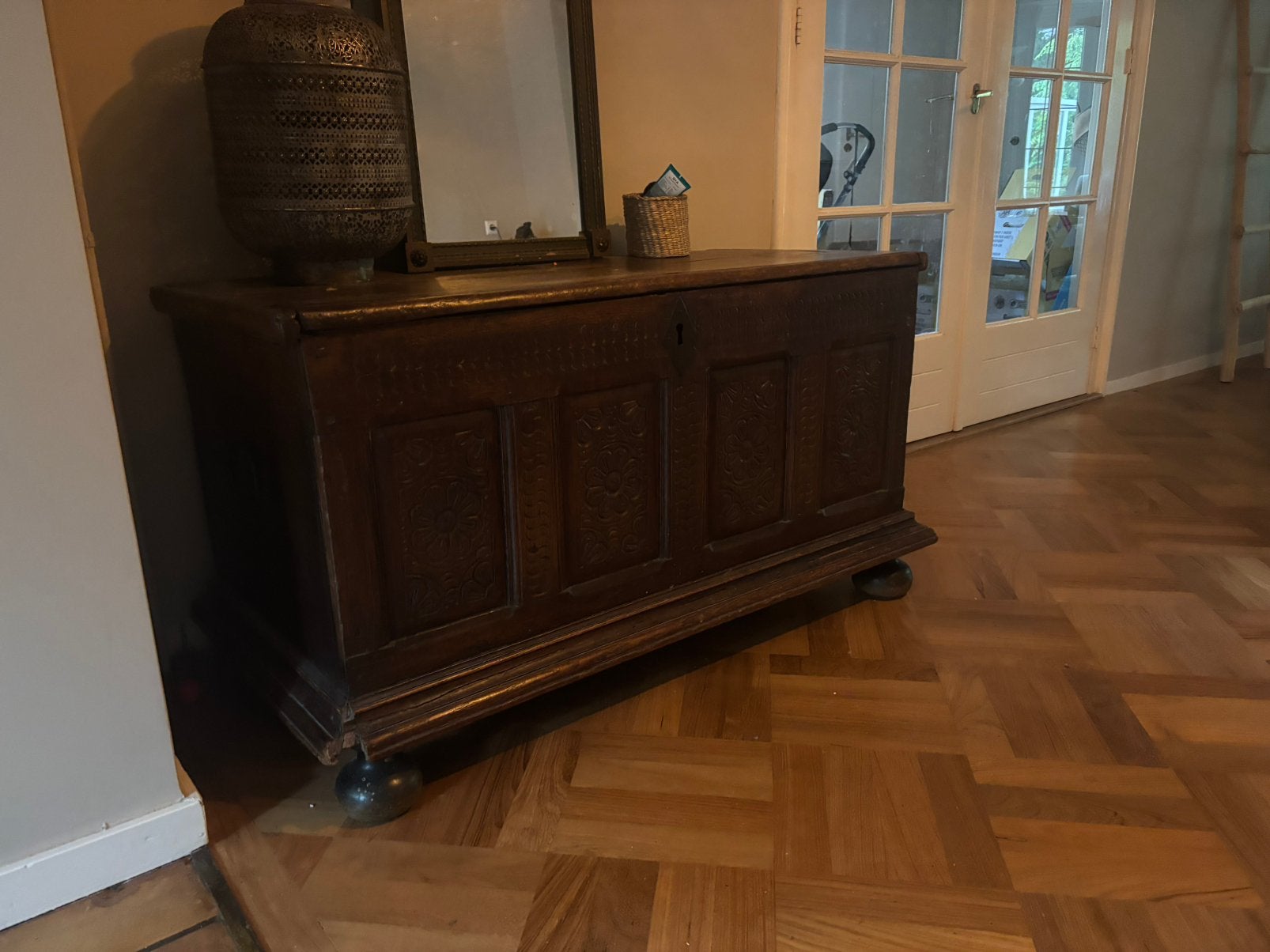Antieke eikenhouten dekenkist / bruidskist – 125 cm, Ophalen of Verzenden, Zo goed als nieuw, Eikenhout, 100 tot 150 cm
