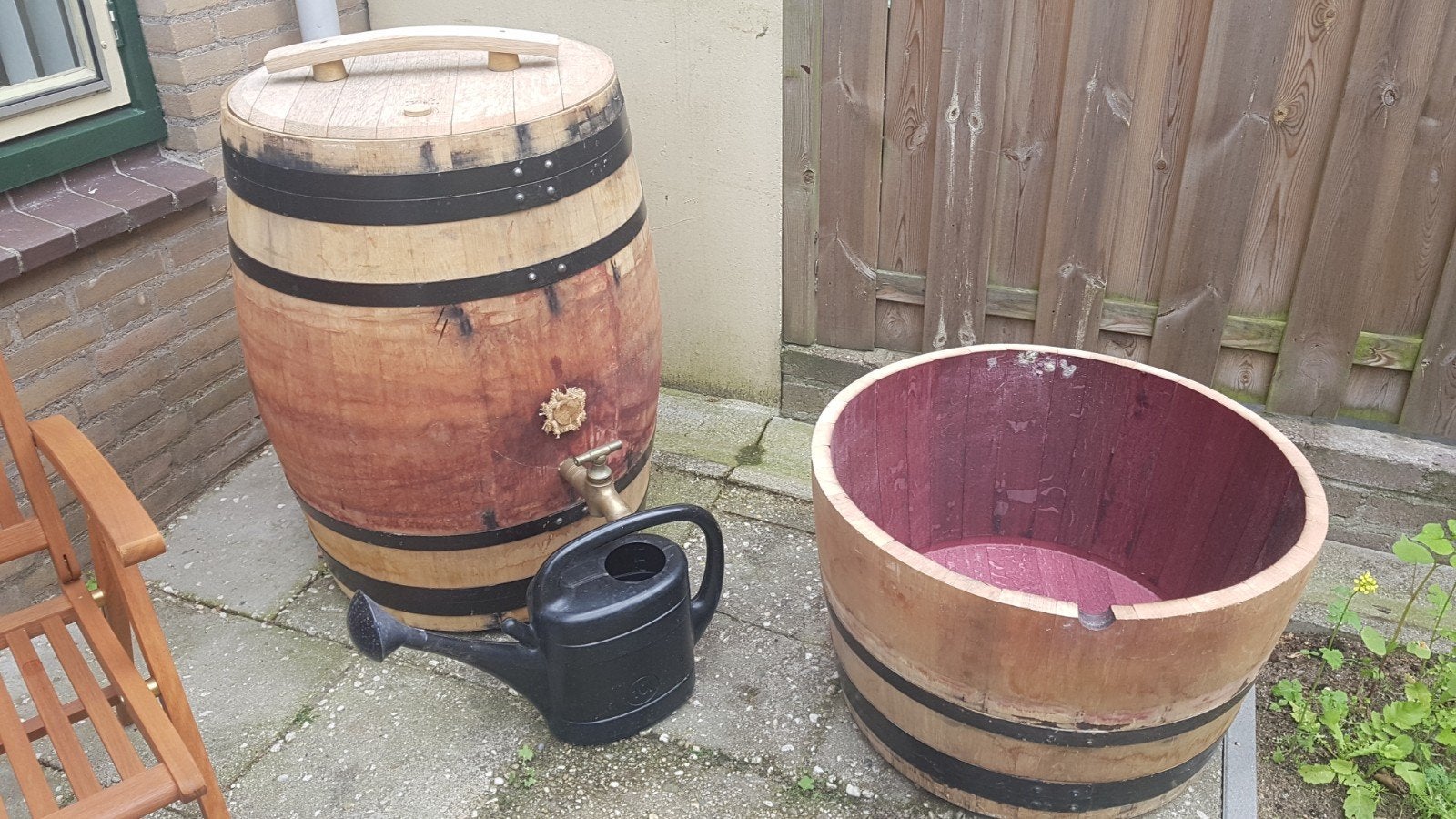 Eiken plantenbakken,vijvertje halve wijnvaten div.maten, Tuin en Terras, Rond, Ophalen of Verzenden, Zo goed als nieuw, 60 tot 100 cm