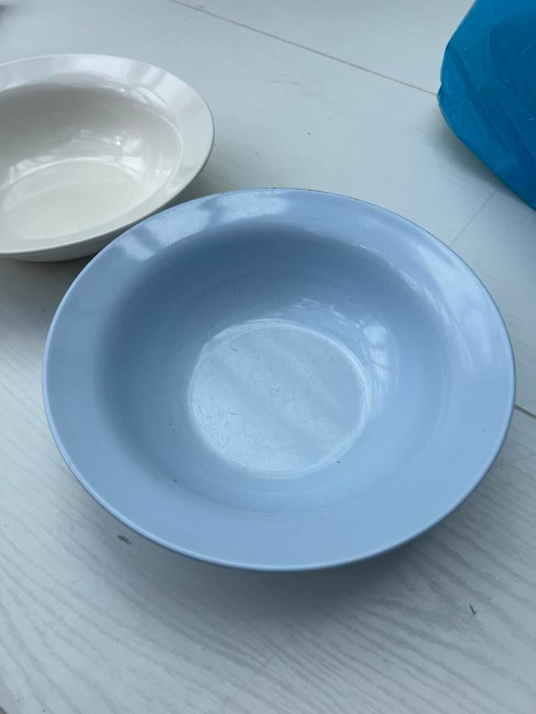 Vintage Mepal borden wit en blauw, Overige materialen, Gebruikt, Ophalen of Verzenden, Bord(en)