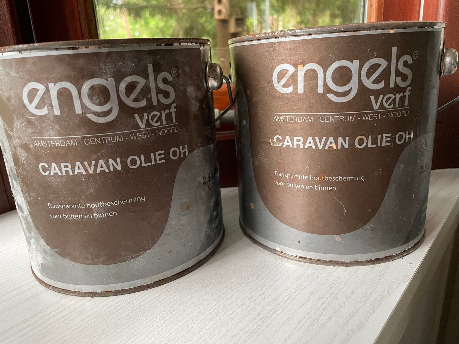 2 blikken Engels Chalet Olie OH transparante beits 2,5L, Minder dan 5 liter, Ophalen, Zo goed als nieuw, Beits