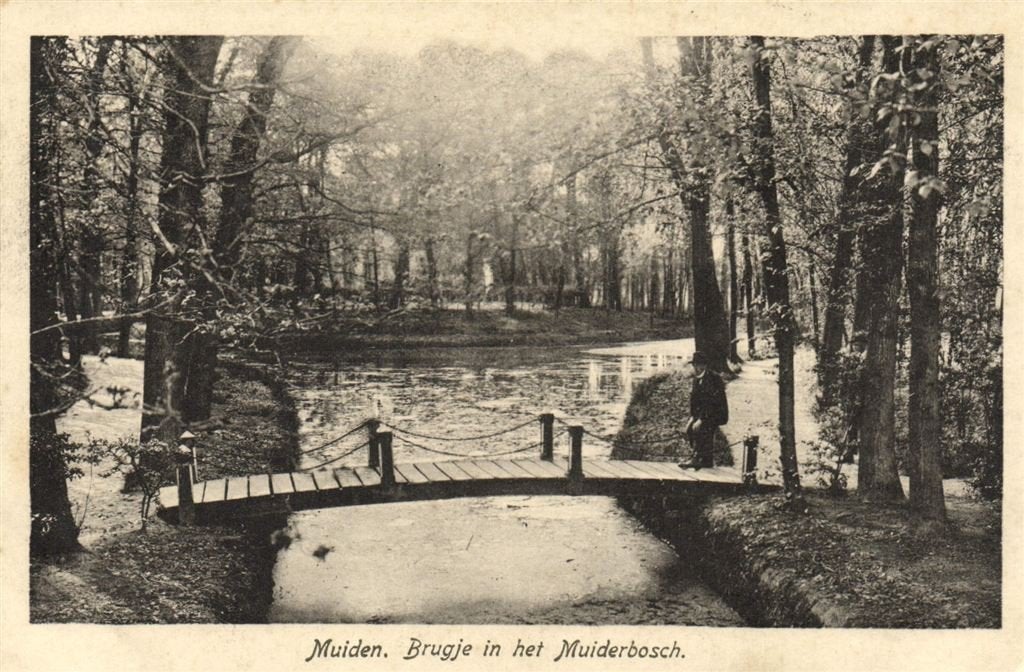 Muiden. Brugje in het Muiderbosch. - 1923 gelopen, Ophalen of Verzenden, 1920 tot 1940, Gelopen, Noord-Holland