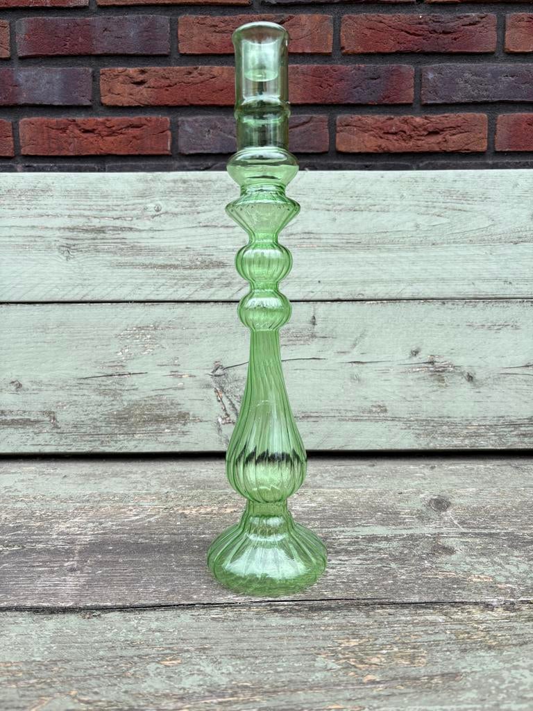 Groene glazen kaarsenstandaard, Antiek en Kunst, Ophalen, Glas