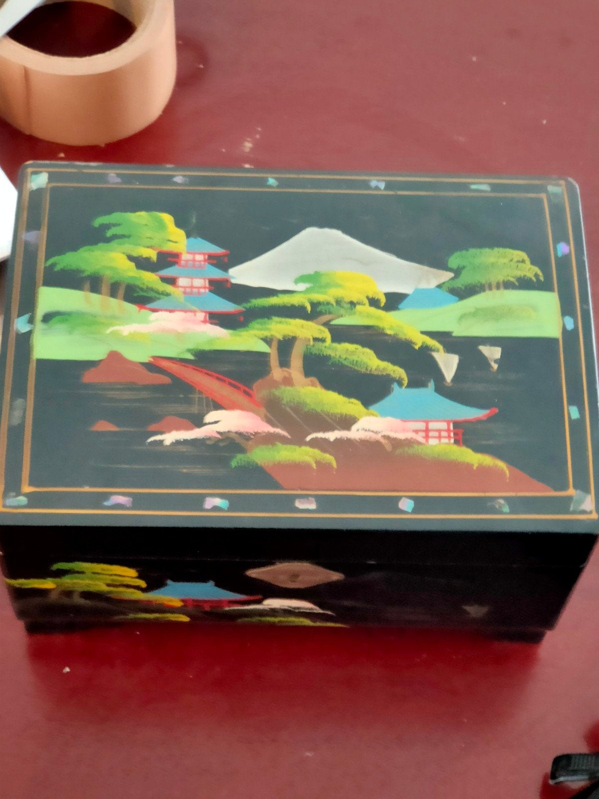 Vintage Japanse Lakdoos Muziekdoos - Parelmoer & Mt. Fuji, Ophalen of Verzenden