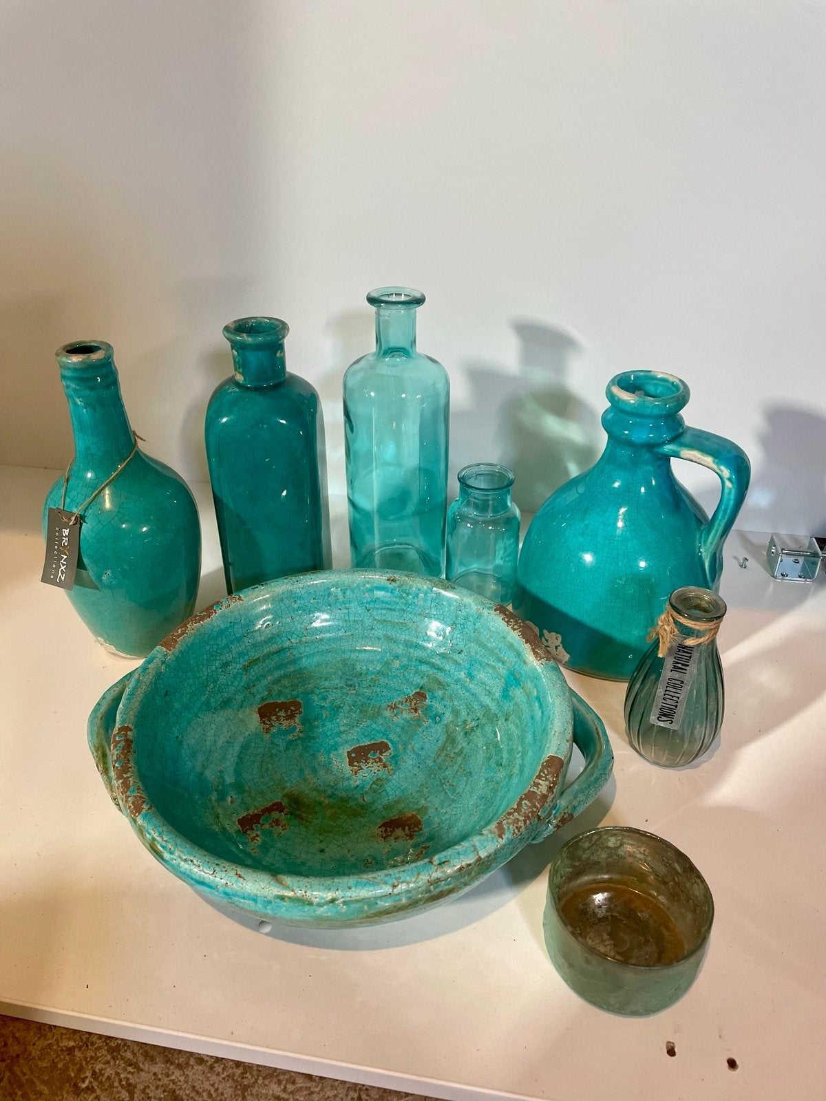 Turquoise / Aqua decoratie vazen en schaal, Ophalen of Verzenden, Zo goed als nieuw, Blauw