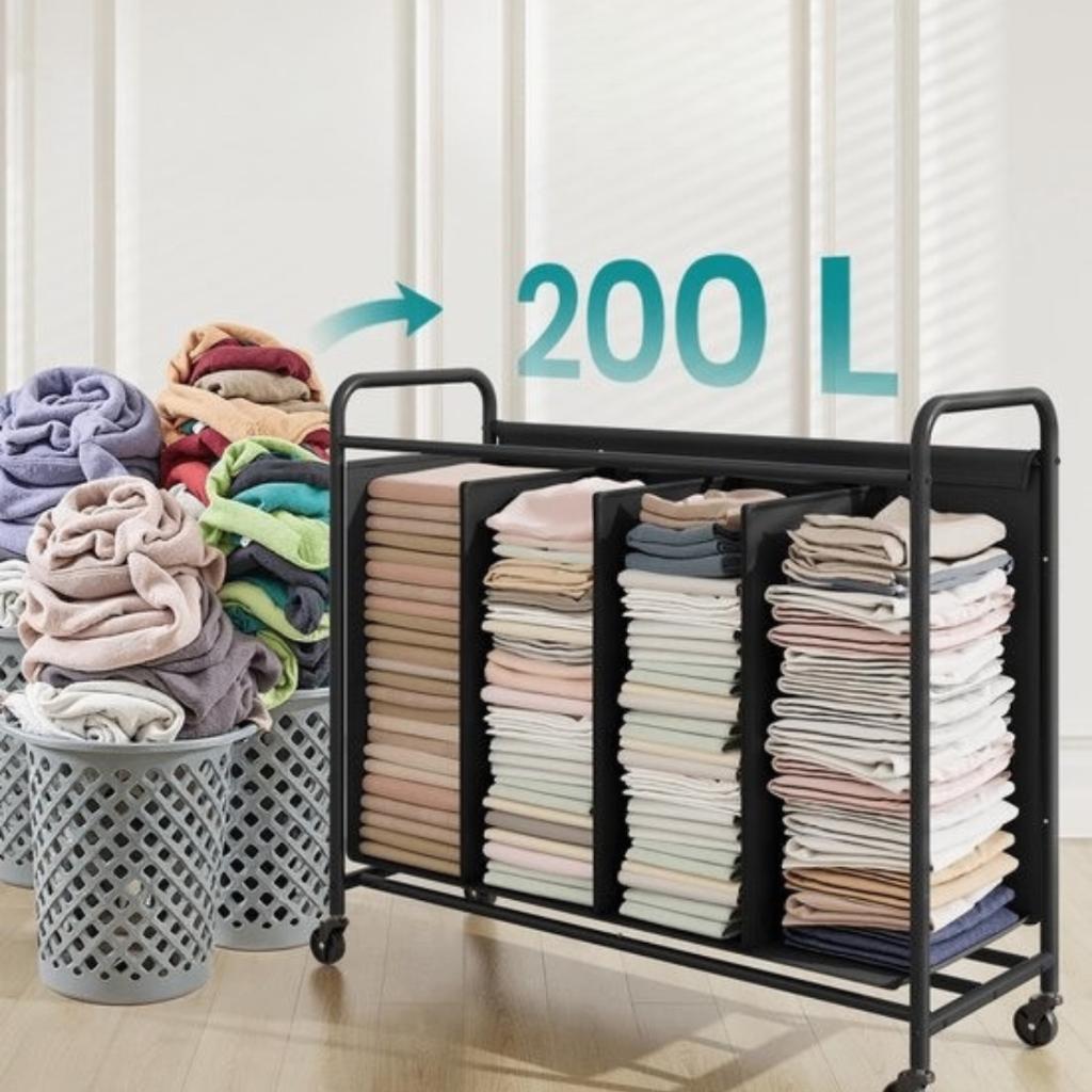wasmand met wielen 4 vakken 200 L – inktzwart, SONGMICS HOME B.V., Zwart, Compliance@songmicshome.com, Nieuw