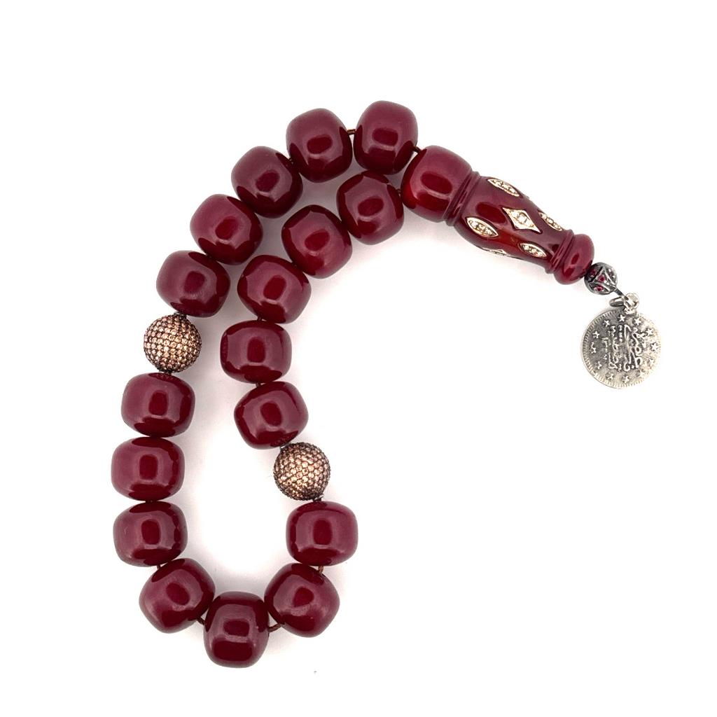 Ottoman amber barnsteen tesbih met diamanten, Ophalen of Verzenden, Zo goed als nieuw, Goud