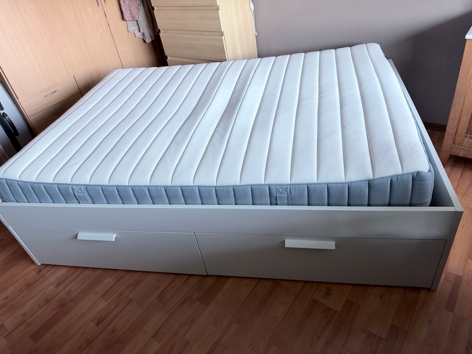 IKEA BRIMNES bed 140x200 met opbergruimte en matras, Ophalen, Wit, Tweepersoons, 140 cm