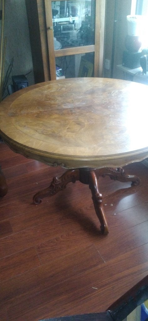 notenhout eettafel noten barok klassiek uitschuifbaar tafel, Gebruikt, Rond, 150 tot 200 cm, Overige houtsoorten