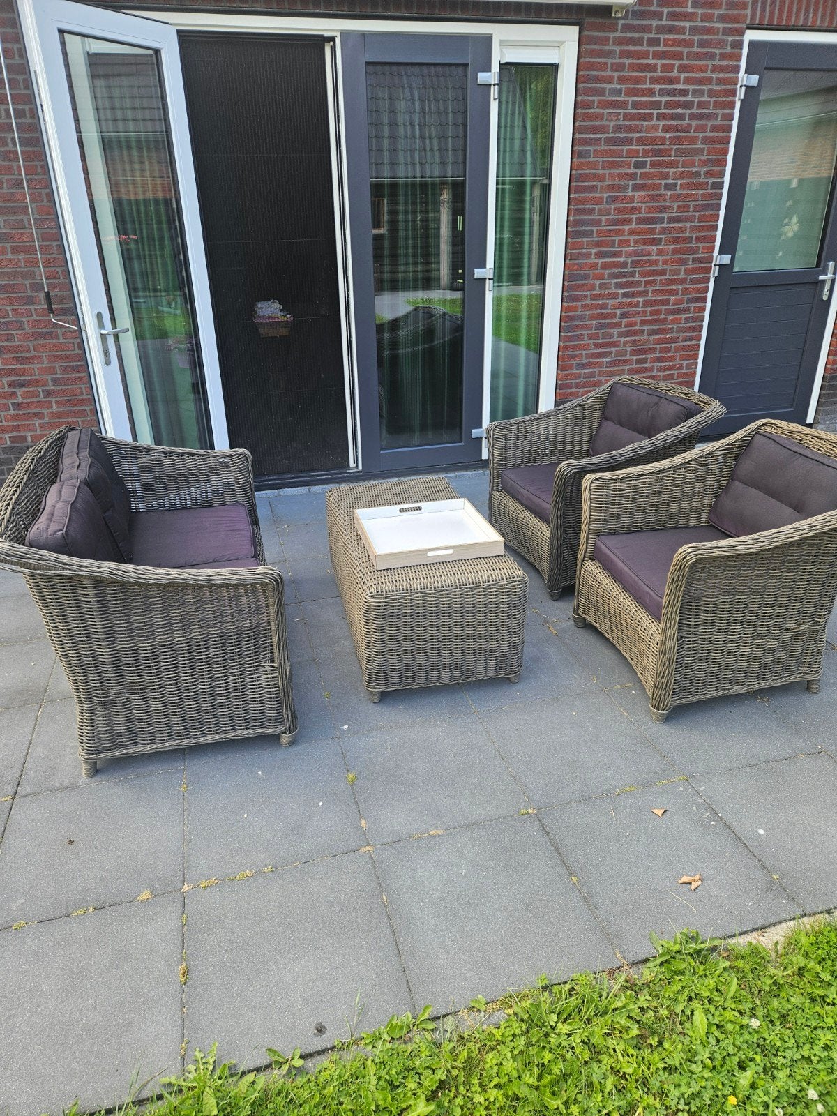 rotan Loungeset met 1 bank en 2 stoelen, Ophalen, Gebruikt, Rotan, Bank