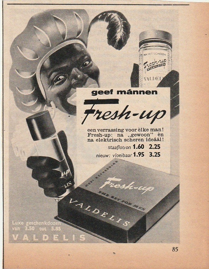 Retro reclame 1959 Valdelis Fresh-Up lotion van Zwarte Piet, Verzamelen, Verzenden, Overige typen
