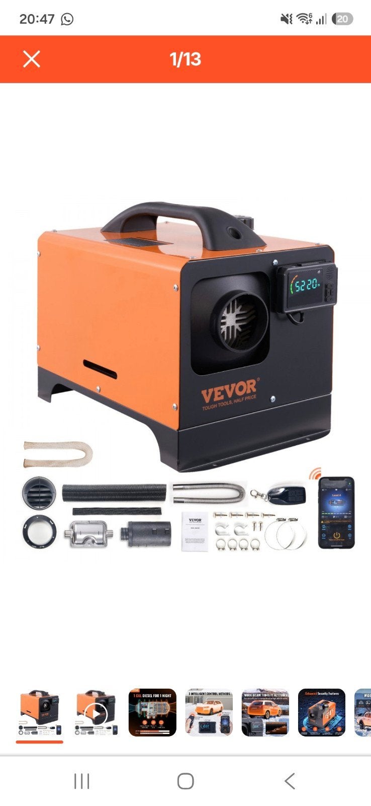 Vevor 12V 5-8KW Diesel Standkachel heater + extra's, Ophalen, 30 tot 80 cm, Minder dan 60 cm, Kachel