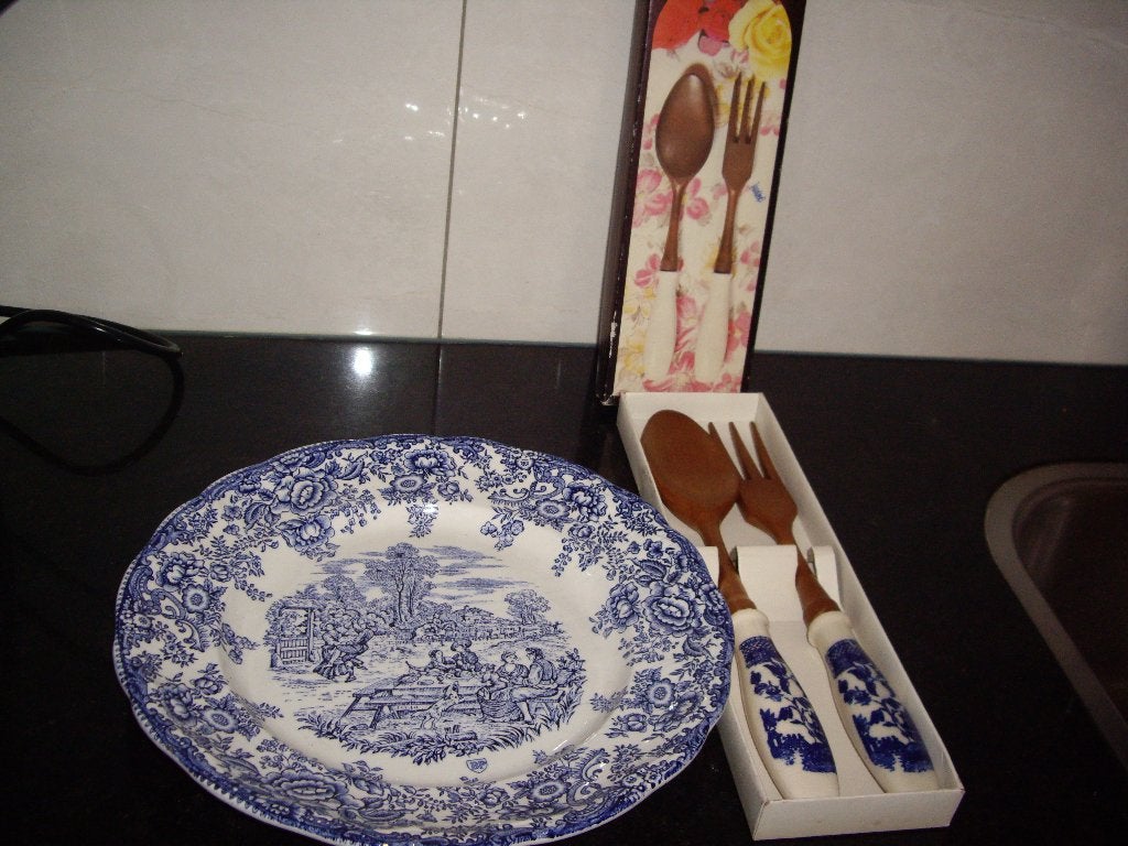 blauw sierbord + couvert, Ophalen of Verzenden
