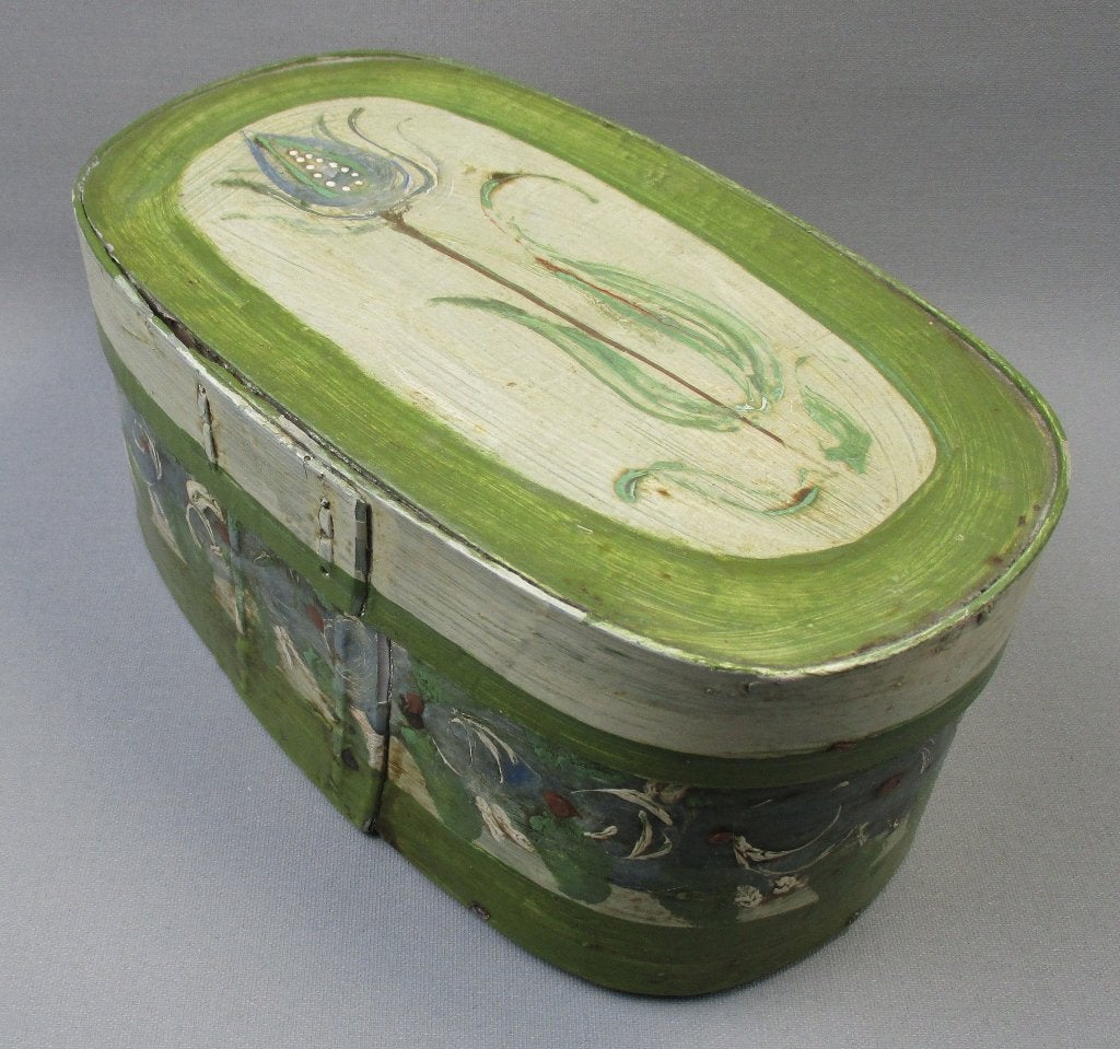 spanen doos volkskunst handbeschilderd bloem decor, Antiek en Kunst, Ophalen of Verzenden