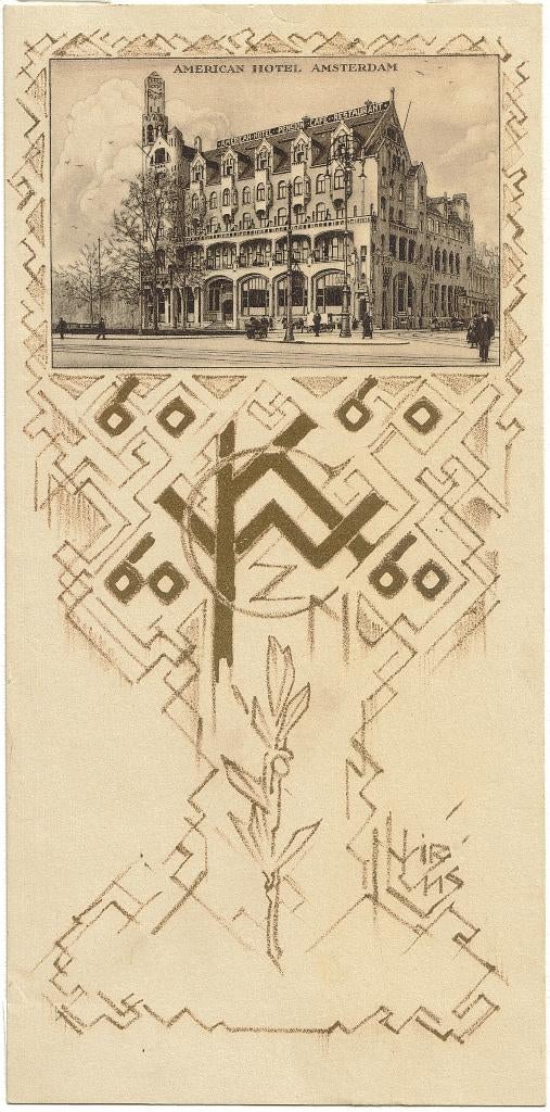 Huib Luns litho "Ontwerp Menukaart American Hotel Amsterdam", Ophalen