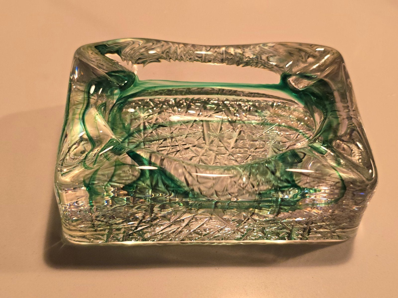 Vintage groene Murano glazen asbak uit de jaren 50/60 €19, Ophalen of Verzenden
