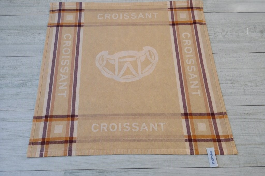 NIEUW: Grote Retro Theedoek met Croissant Print (61x61 cm), Huis en Inrichting, Katoen, Beige, Wasbaar, Nieuw