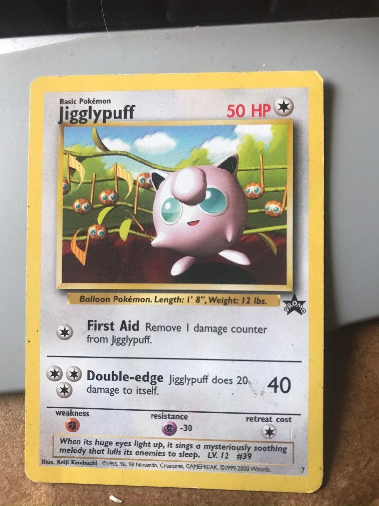 Promo jigglypuff 90-er jaren igst usa nummer 7 een zeldzame, Hobby en Vrije tijd, Verzamelkaartspellen | Pokémon, Ophalen, Gebruikt