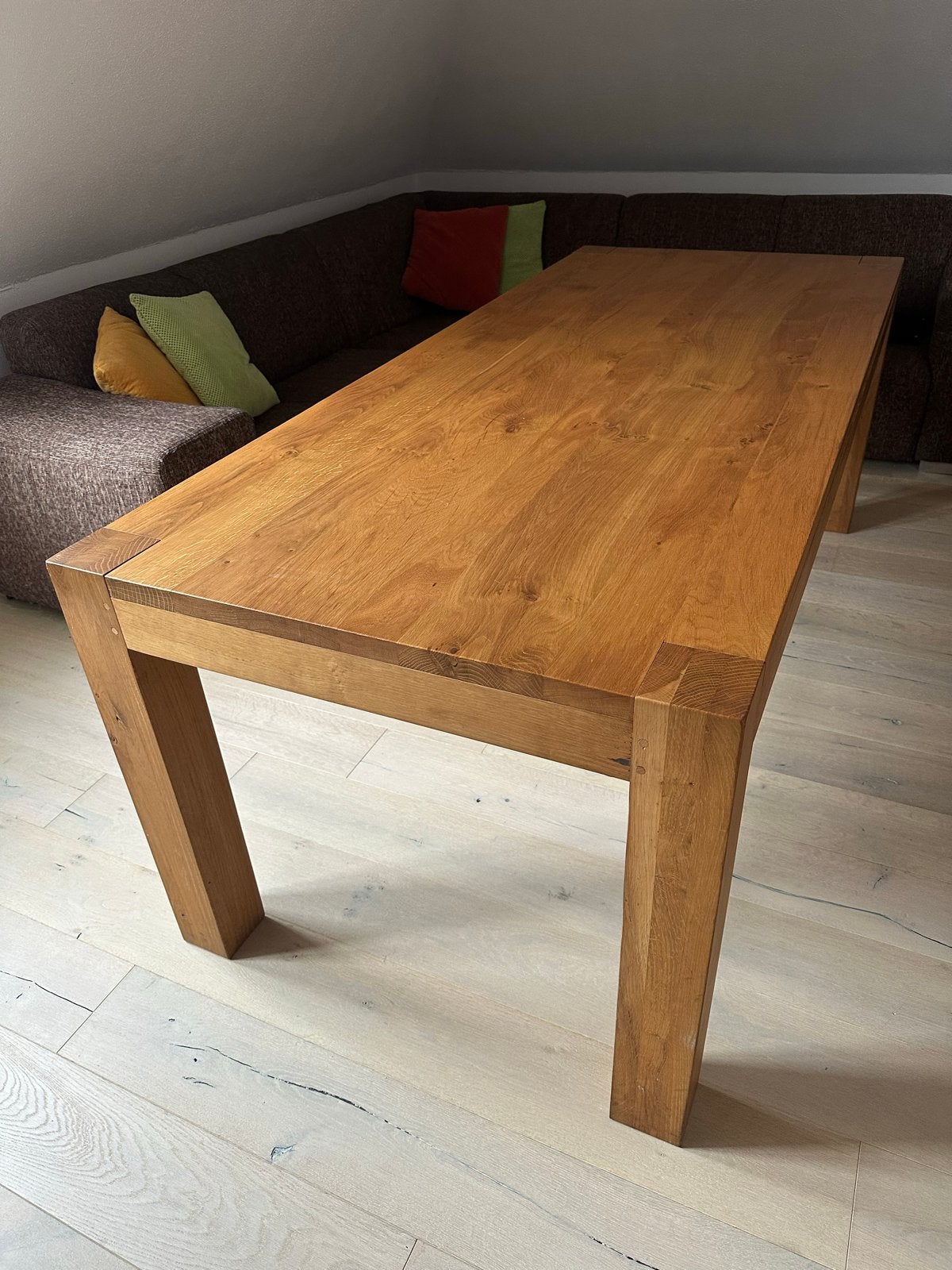 Massief eikenhouten eettafel - 210x90x77 cm, Ophalen, Gebruikt, Eikenhout, 200 cm of meer