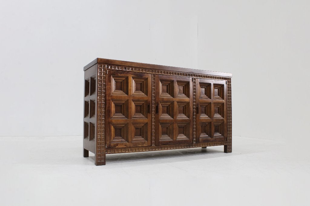 Vintage Spaans Brutalist Sideboard dressoir, Design, Ophalen of Verzenden, 25 tot 50 cm, Overige houtsoorten