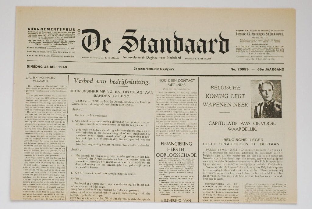 28 mei 1940 Standaard Heruitgave Krant Tweede Wereldoorlog, Verzamelen, Zo goed als nieuw, Verzenden, Amsterdam, Florence Uitgeverij