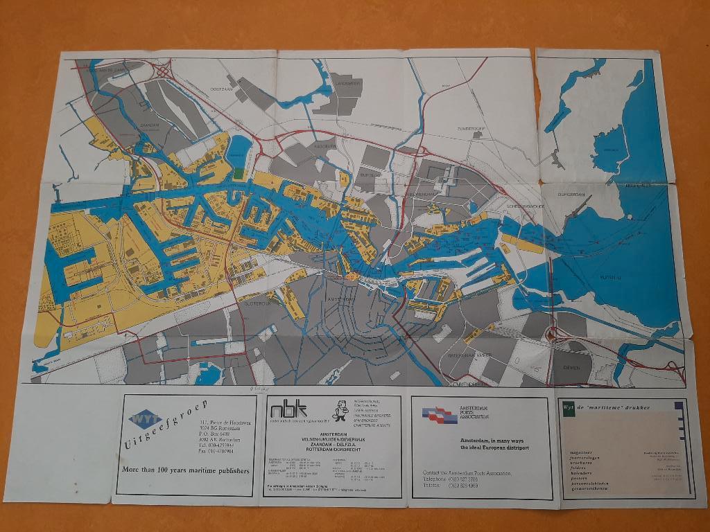 Oude plattegrond Amsterdam, maritiem en haven, jaren 80, Gelezen, Wyt uitgeversgroep, Ophalen of Verzenden, Landkaart
