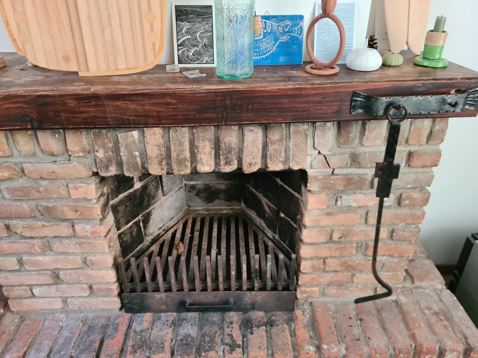 Robuste vintage Haardrooster met opvangbak en pook, Ophalen of Verzenden, Gebruikt, Vrijstaande haard, Houthaard