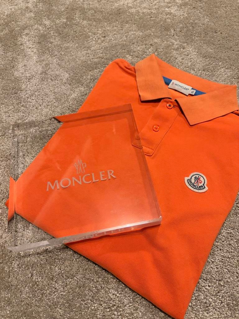 Moncler polo t-shirt oranje - Maat XL, Verzenden, Zo goed als nieuw, Maat 56/58 (XL), Oranje