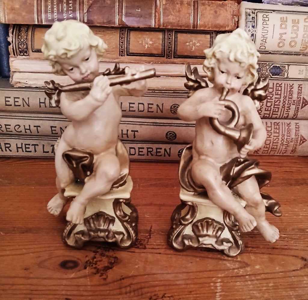 Diverse engeltjes cherubijn set van 2x steen, Ophalen of Verzenden