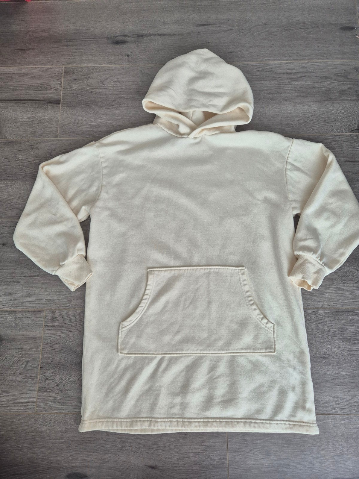H&M Divided Lange Hoodie / Sweaterjurk met Capuchon & Buidel, Maat 38/40 (M), Wit, H&M Divided, Ophalen of Verzenden