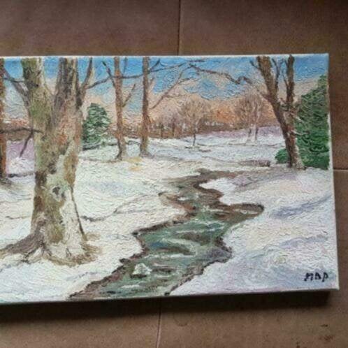 Schilderij winterlandschap gesigneerd MAP, Ophalen