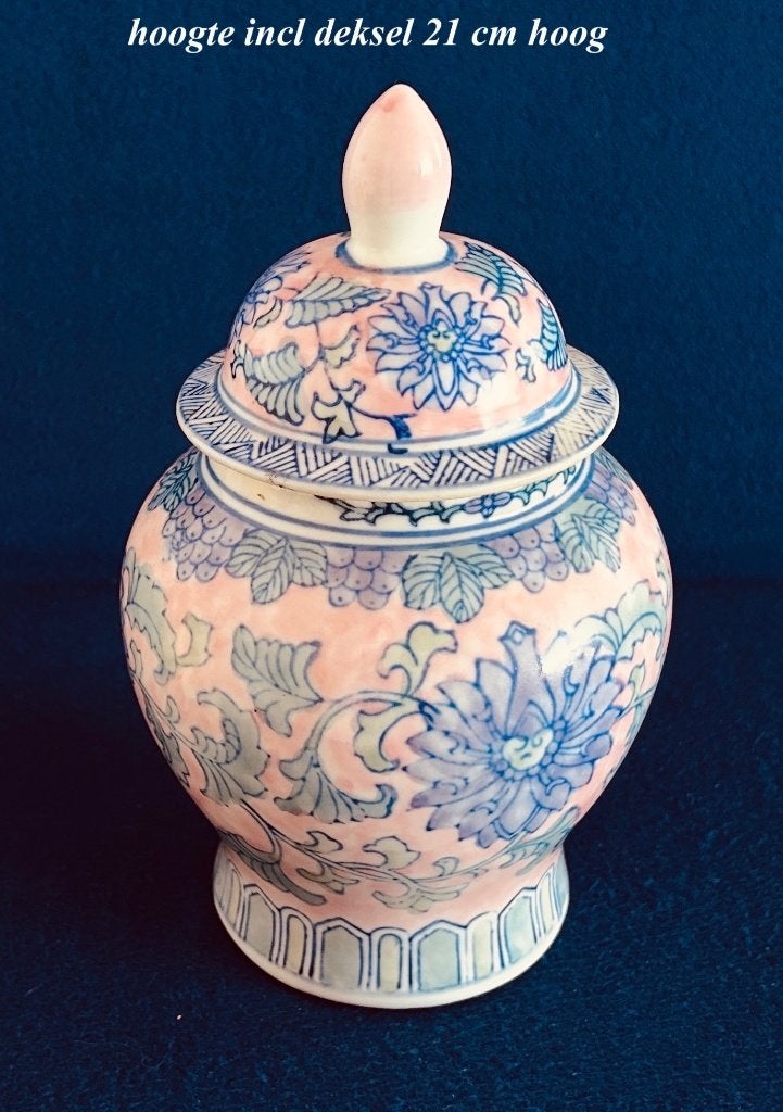 Gemberpot 21h Chrysant BlauwGroenRoze Ongemerkt Vintage Vaas, Ophalen