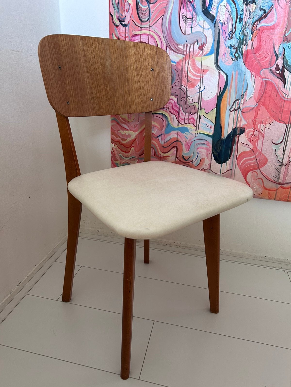 VINTAGE eetkamer stoel lady chair teak skai sixties, Ophalen, Gebruikt, Stoel(en)
