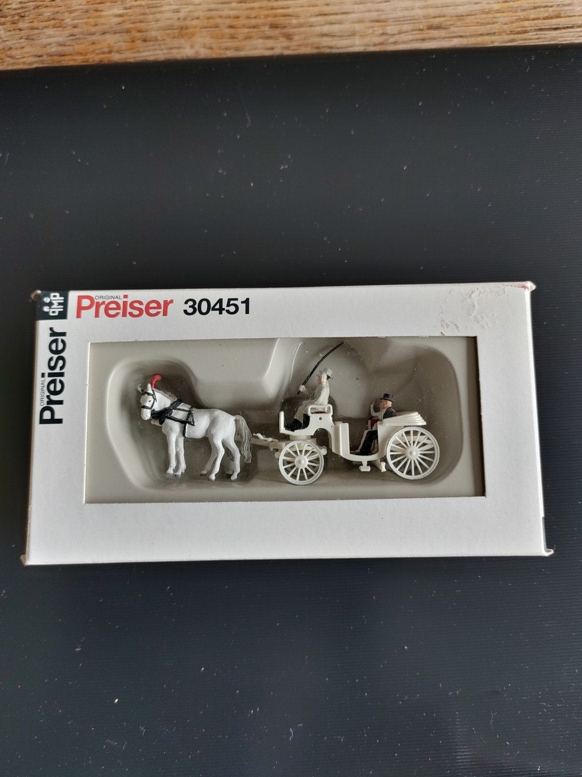 Preiser 30451 Paard met Koets Modelbouw, Overige merken, 1:50 of kleiner, Overige typen, Ophalen of Verzenden