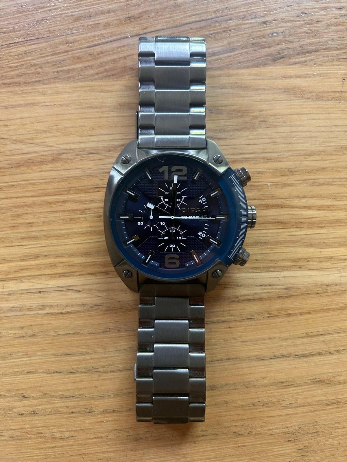Diesel Overflow DZ4412 Herenhorloge - Gunmetal Staal, Blauw, Overige merken, Gebruikt, Staal, Polshorloge