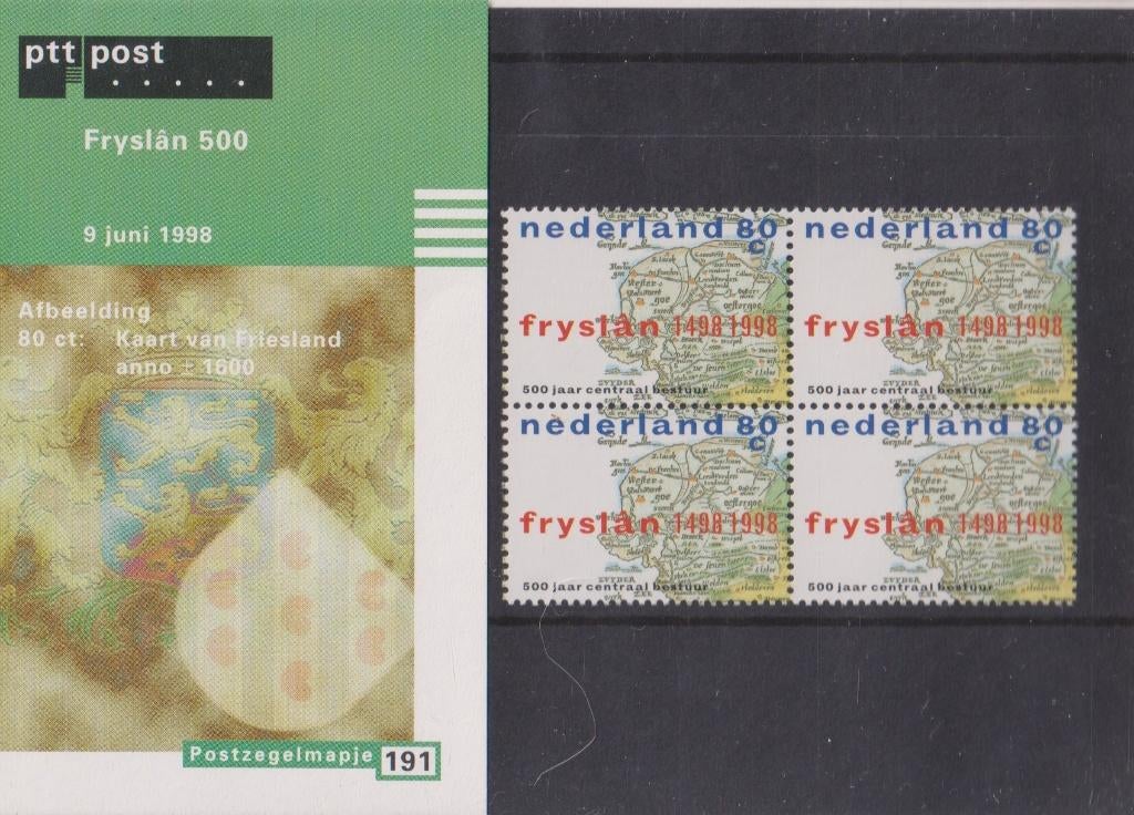 Nederland 98 191 Postzegelmapje Fryslan 500 jaar Blok van 4, Postzegels en Munten, Verzenden, Overige thema's