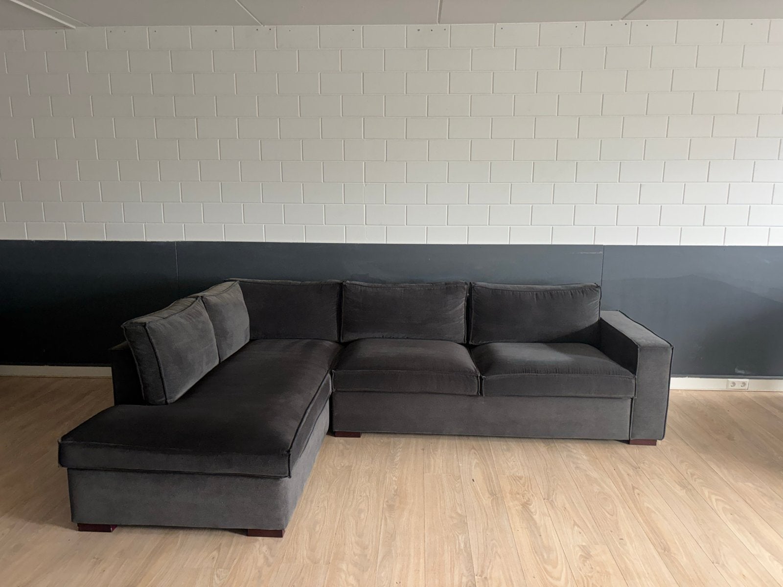 WOOOD hoekbank Thomas - donkergrijze/antractiet ribstof, 250 tot 300 cm, Hoekbank, 75 tot 100 cm, Ophalen of Verzenden
