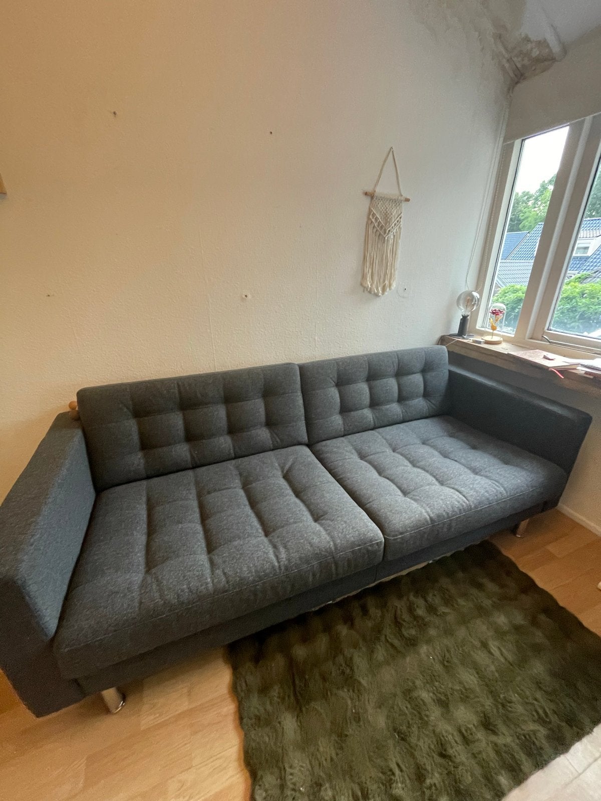 Nieuwe, nette driepersoonsbank landskrona ikea - grijs stof, Ophalen, 75 tot 100 cm, Rechte bank, Stof