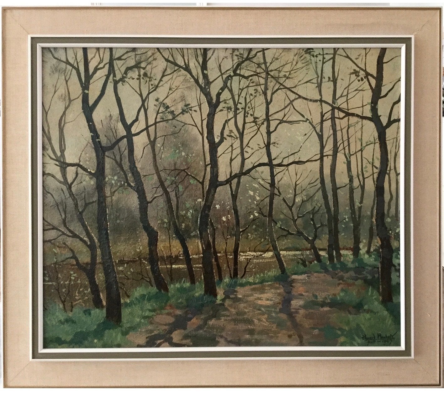Olieverfschilderij van Eduard Houbolt 1947. Maat 50 x 60 cm, Gedateerd, Doek, Realistisch, Ophalen of Verzenden