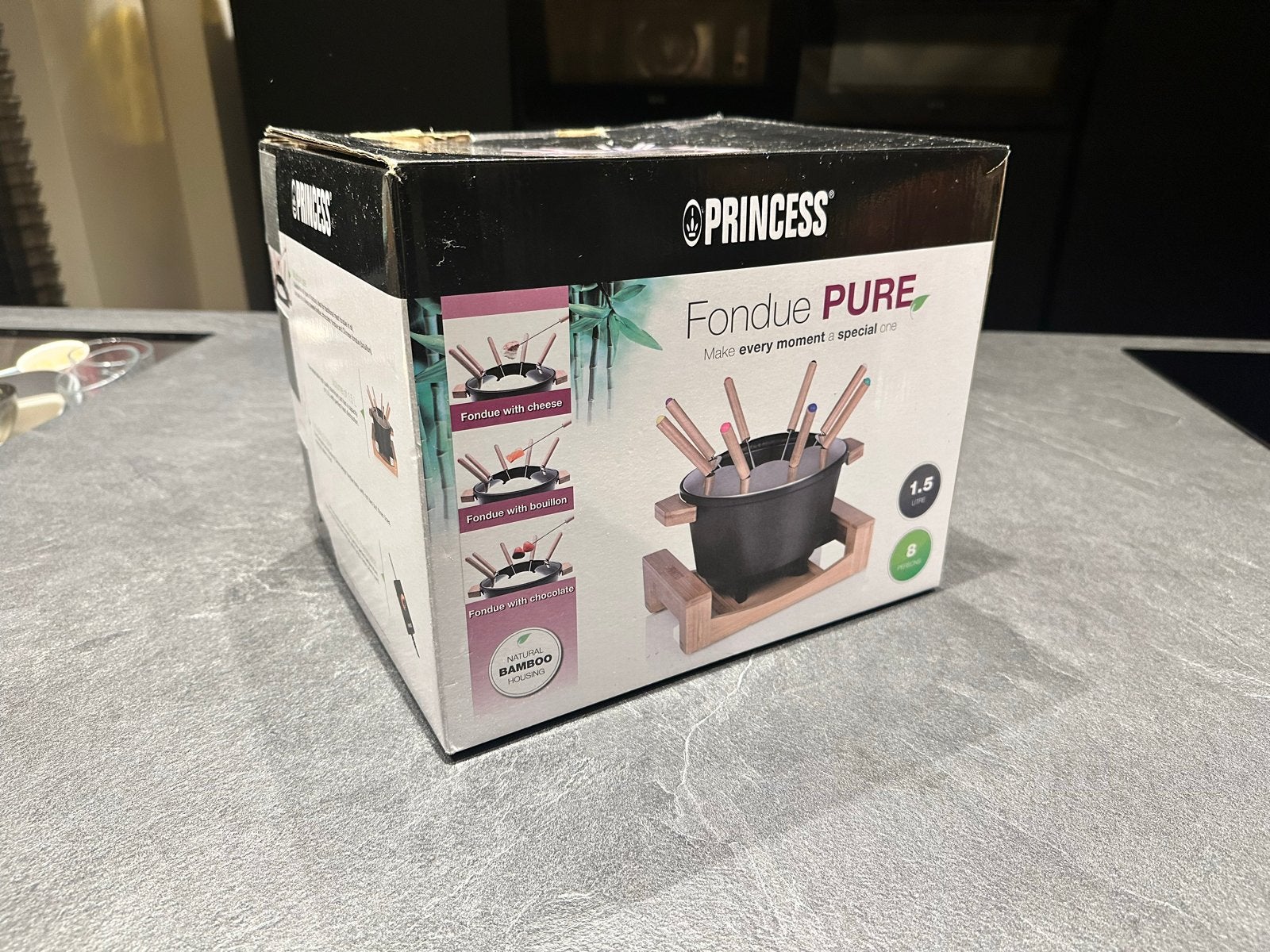 Princess Fondue Pure - Elektrische Fondueset met Bamboe, Ophalen, Zo goed als nieuw, Elektrisch, Fondueset