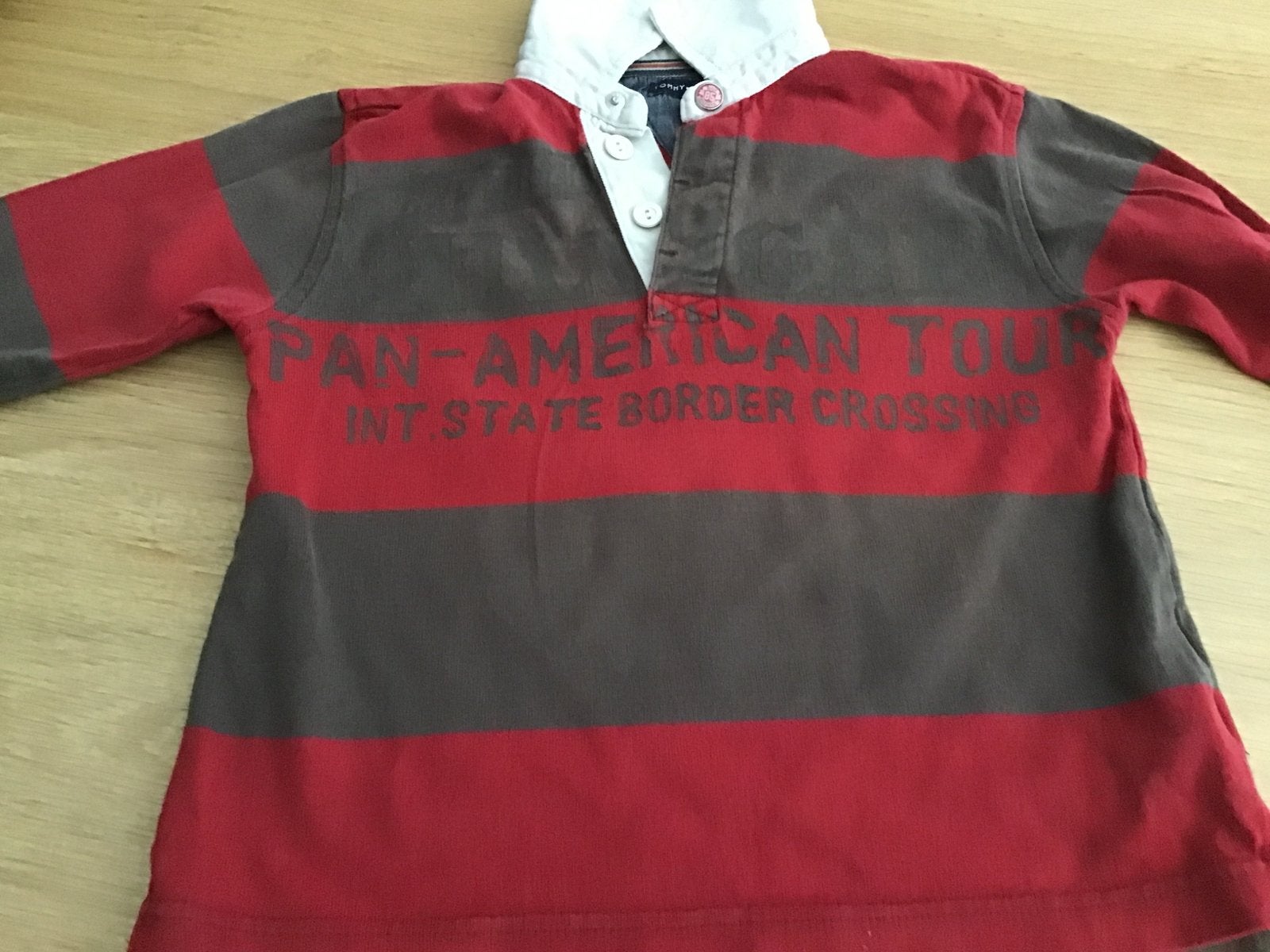 Tommy Hilfiger longsleeve maat 5 - rood/bruin gestreept, Ophalen of Verzenden, Gebruikt, Jongen