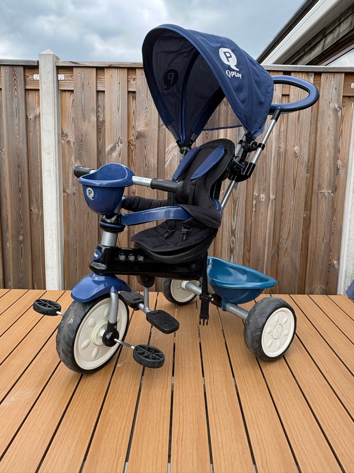 Qplay 4-in-1 driewieler met duwstang en zonnekap, Ophalen, Gebruikt, Duwstang