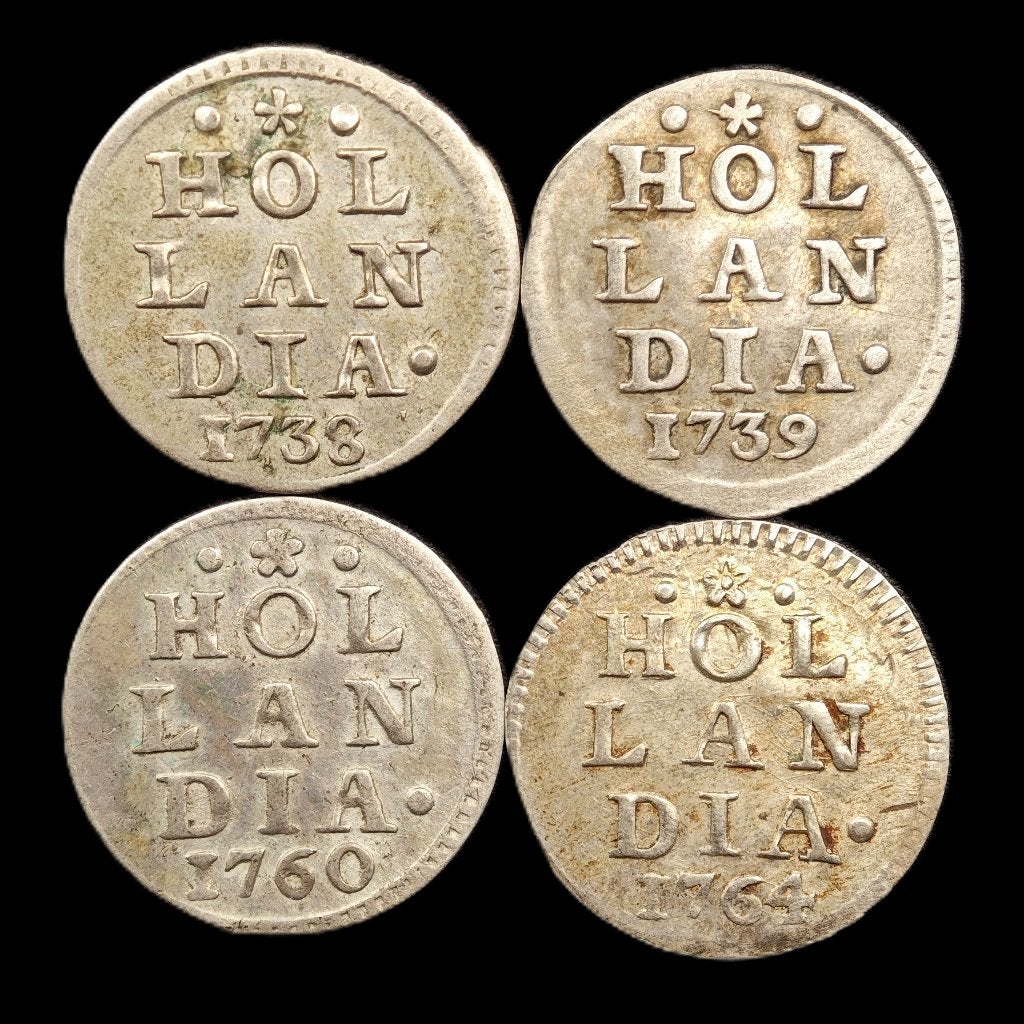 4x Bezemstuiver Holland, Vóór koninkrijk, Zilver, Overige waardes, Verzenden